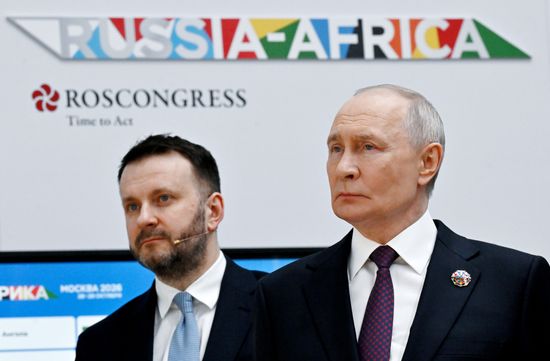 President Vladimir Putin visits exhibition of advanced Russian solutions at the Russia-Africa Forum