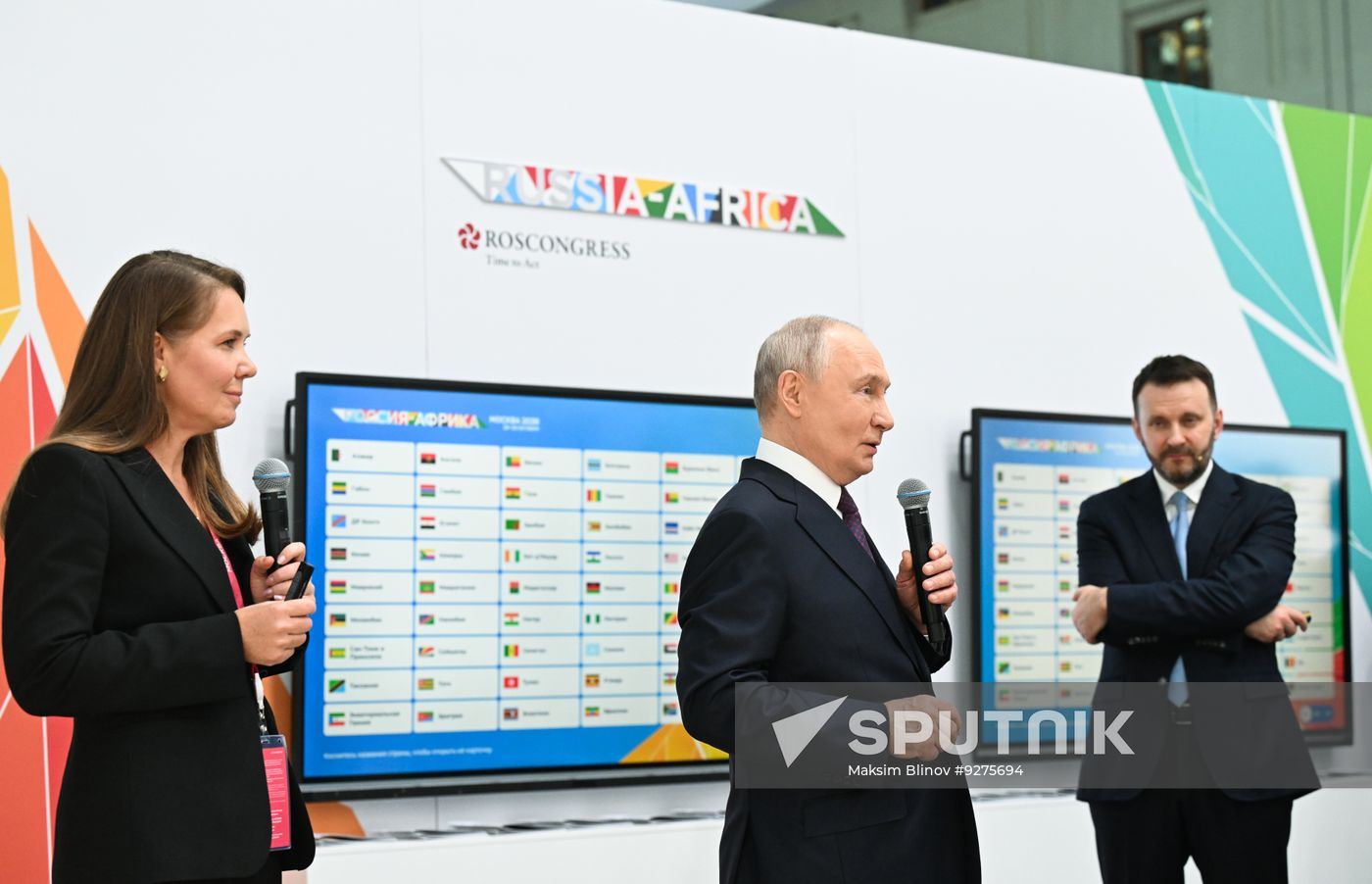 President Vladimir Putin visits exhibition of advanced Russian solutions at the Russia-Africa Forum