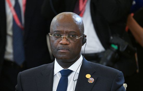 President and Chairman of the Board of Directors of Afreximbank George Elombi at a meeting between Russian President Vladimir Putin and the heads of African regional organizations held on the sidelines of the 3rd Russia–Africa Summit and Forum. Location: Russia, Moscow. Author: Alexandr Kryazhev/Sputnik. Russian President Vladimir Putin meets with heads of African regional organizations