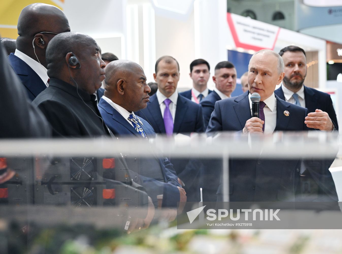 President Vladimir Putin visits exhibition of advanced Russian solutions at the Russia-Africa Forum