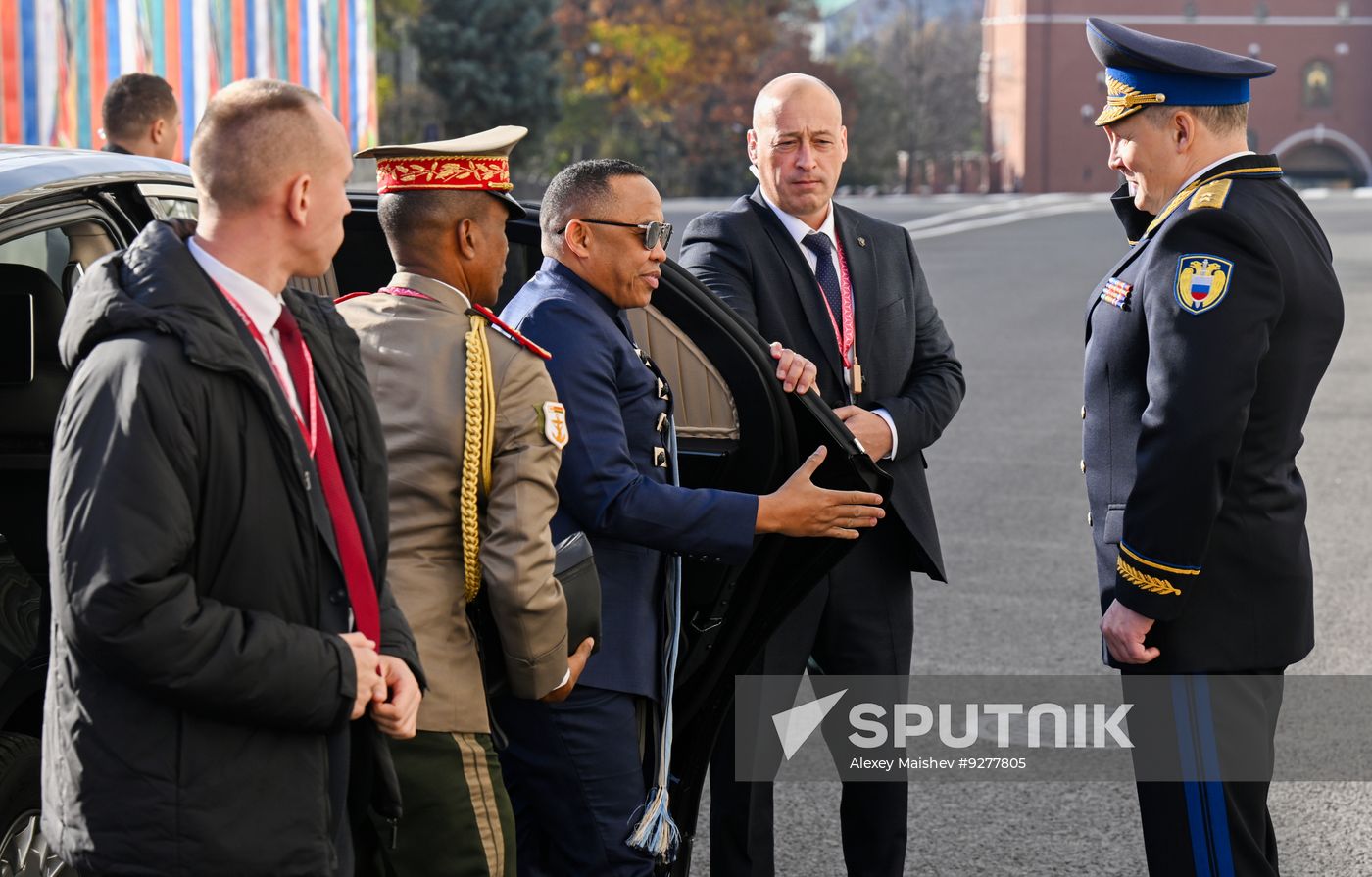 President of Russia Vladimir Putin meets with President of the Council of the Presidency for the Re-Foundation of the Republic of Madagascar Michael Randrianirina