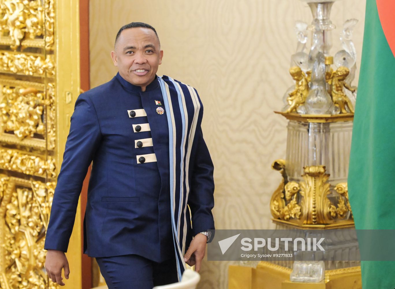President of Russia Vladimir Putin meets with President of the Council of the Presidency for the Re-Foundation of the Republic of Madagascar Michael Randrianirina