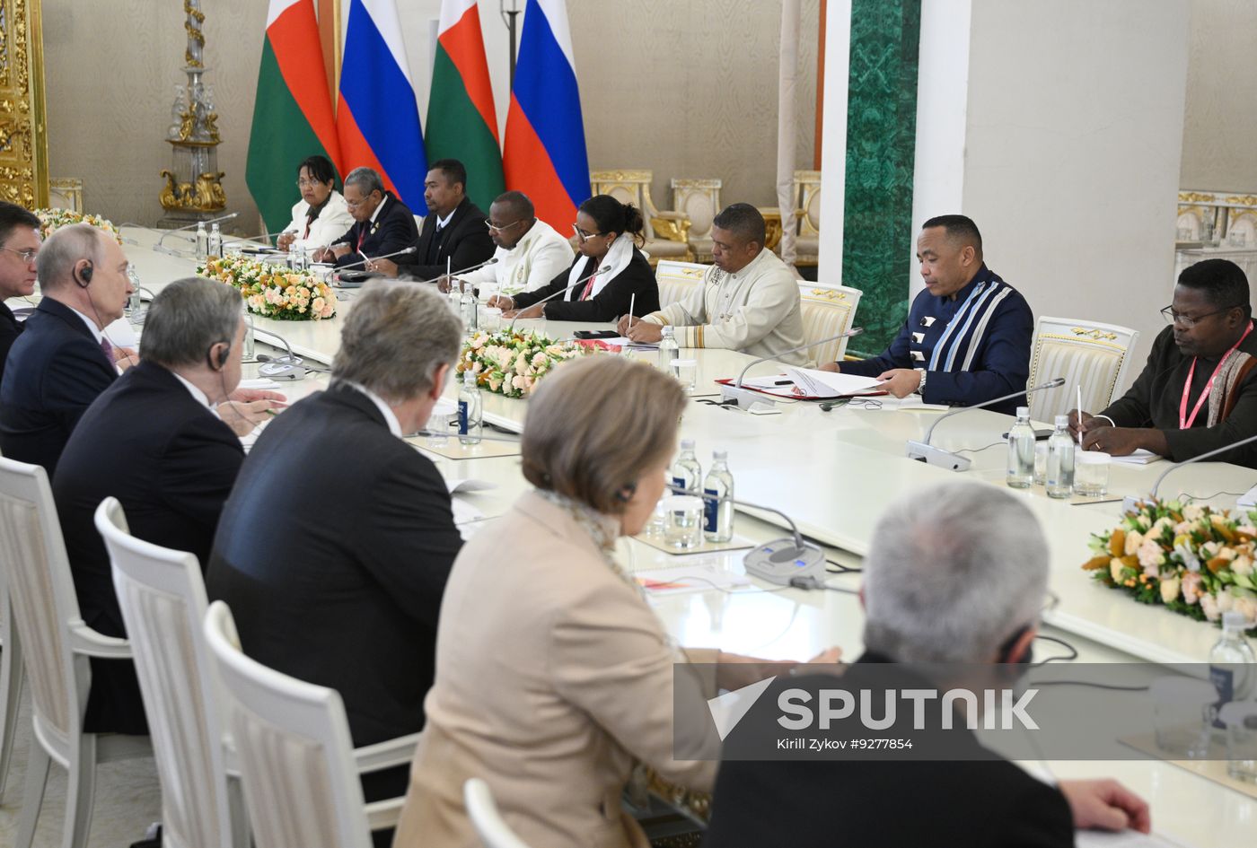 President of Russia Vladimir Putin meets with President of the Council of the Presidency for the Re-Foundation of the Republic of Madagascar Michael Randrianirina