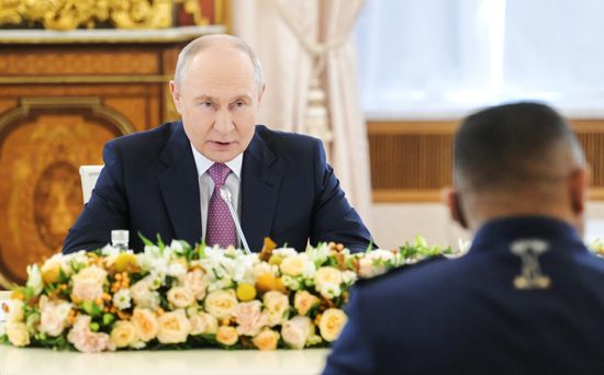President of Russia Vladimir Putin during his meeting with President of the Council of the Presidency for the Re-Foundation of the Republic of Madagascar, Michael Randrianirina, on the sidelines of the 3rd Russia–Africa Summit and Forum in Moscow. Location: Russia, Moscow. Author: Grigory Sysoev/Sputnik. President of Russia Vladimir Putin meets with President of the Council of the Presidency for the Re-Foundation of the Republic of Madagascar Michael Randrianirina