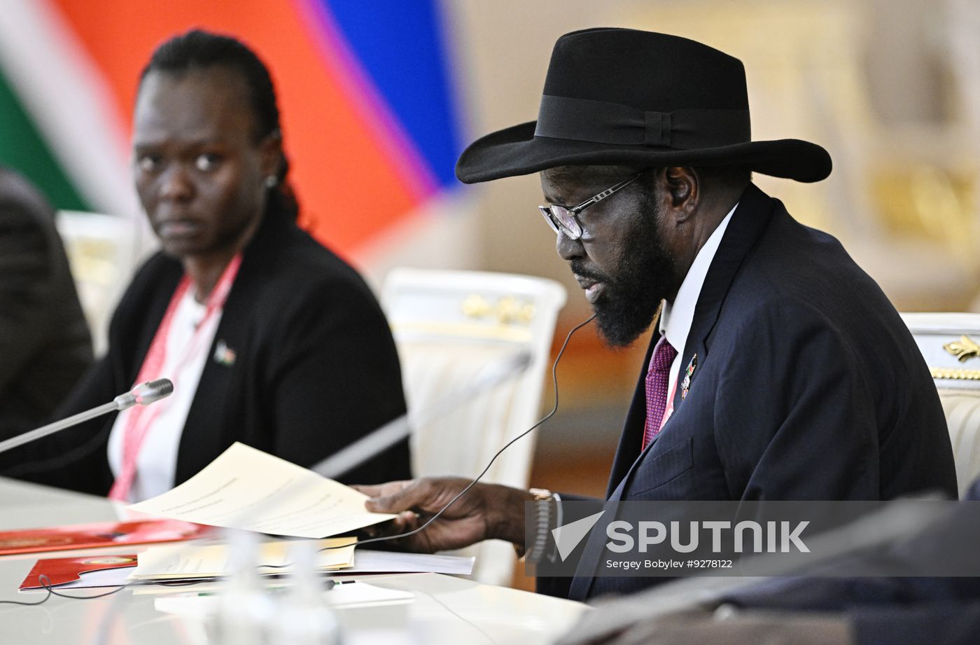 Russian President Vladimir Putin meets with President of the Republic of South Sudan Salva Kiir