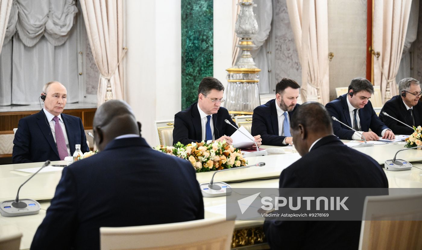 Russian President Vladimir Putin meets with President of the Central African Republic Faustin-Archange Touadera