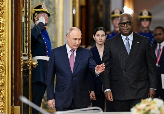 Russian President Vladimir Putin meets with President of the Democratic Republic of the Congo Felix Antoine Tshisekedi Tshilombo