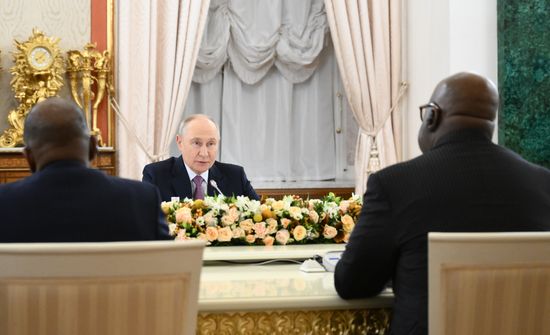 Russian President Vladimir Putin meets with President of the Democratic Republic of the Congo Felix Antoine Tshisekedi Tshilombo
