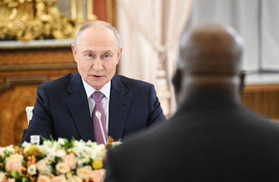 Russian President Vladimir Putin and President of the Democratic Republic of the Congo Felix Antoine Tshisekedi Tshilombo during a meeting on the sidelines of the 3rd Russia-Africa Summit in Moscow. Location: Russia, Moscow. Author: Vladimir Astapkovich/Sputnik. Russian President Vladimir Putin meets with President of the Democratic Republic of the Congo Felix Antoine Tshisekedi Tshilombo